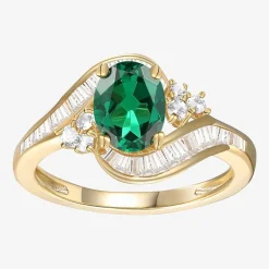 Womens Gemstone 14K Gold Over Silver Crossover Side Stone Cocktail Ring