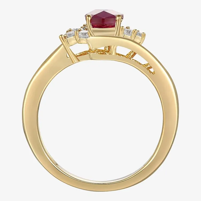 Womens Gemstone 14K Gold Over Silver Crossover Side Stone Cocktail Ring
