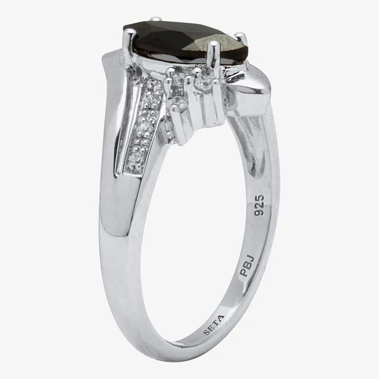 Womens Genuine Black Onyx Sterling Silver Marquise Cocktail Ring