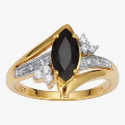 Womens Genuine Black Onyx Sterling Silver Marquise Cocktail Ring