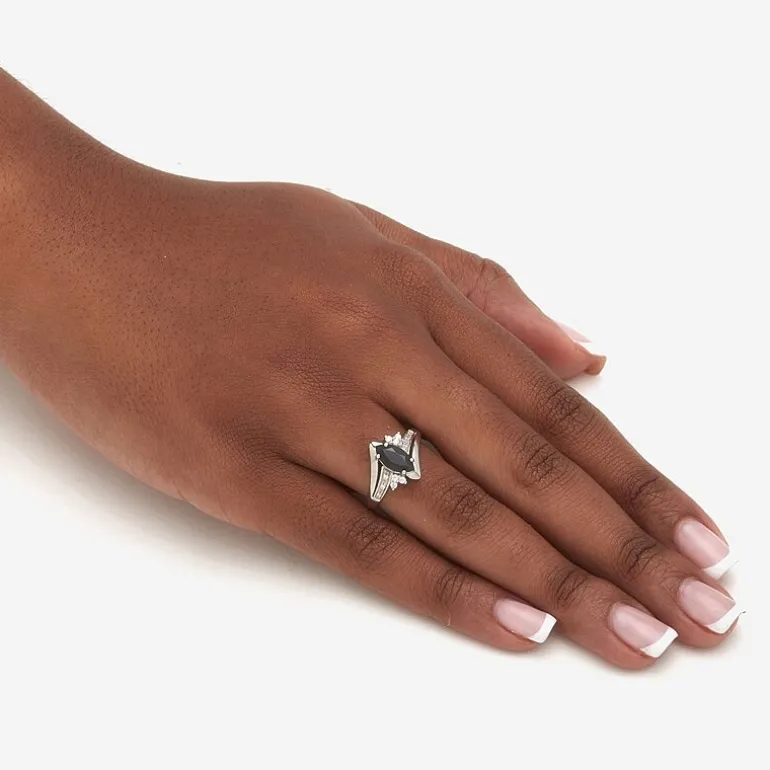 Womens Genuine Black Onyx Sterling Silver Marquise Cocktail Ring