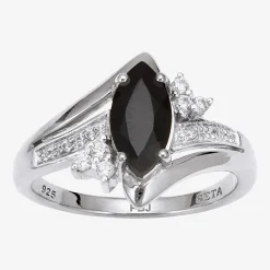 Womens Genuine Black Onyx Sterling Silver Marquise Cocktail Ring