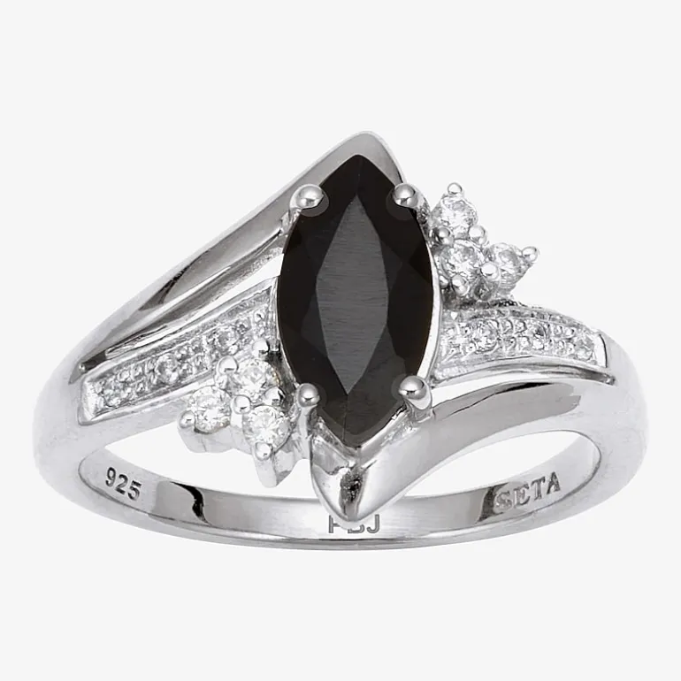 Womens Genuine Black Onyx Sterling Silver Marquise Cocktail Ring