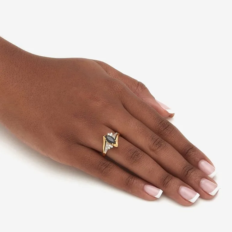 Womens Genuine Black Onyx Sterling Silver Marquise Cocktail Ring