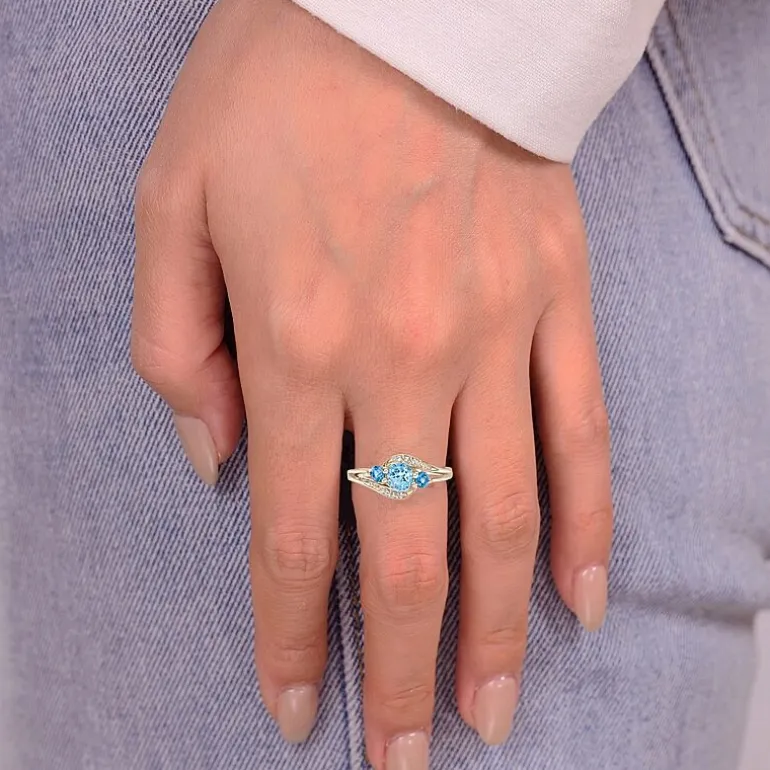 Womens Genuine Blue Topaz 18K Gold Over Silver Cocktail Ring