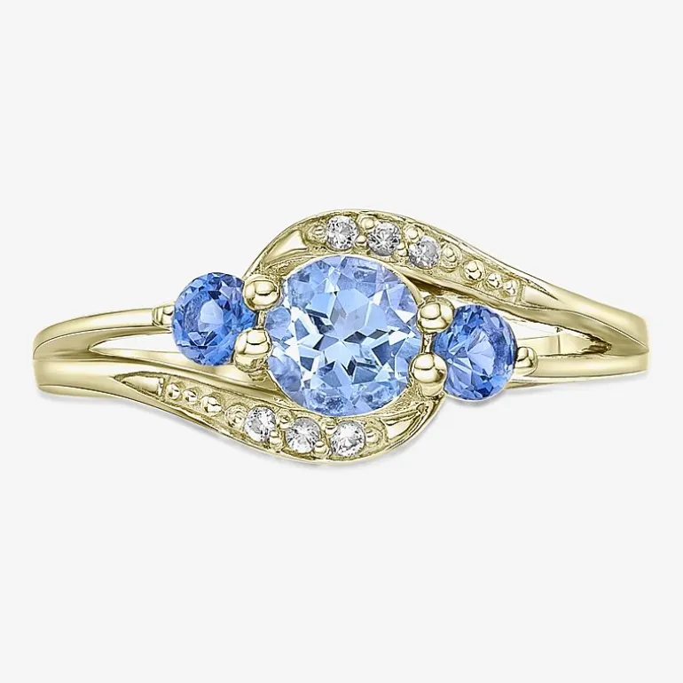 Womens Genuine Blue Topaz 18K Gold Over Silver Cocktail Ring