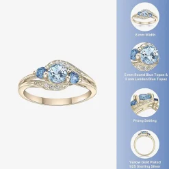 Womens Genuine Blue Topaz 18K Gold Over Silver Cocktail Ring