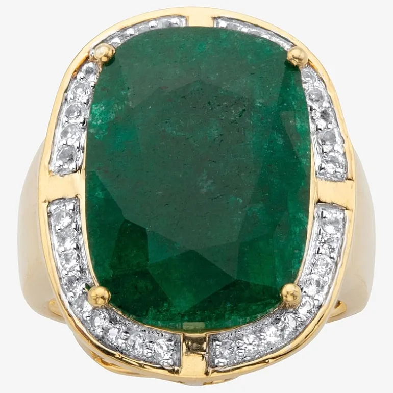 Womens Genuine Green Emerald 14K Gold Over Silver Cocktail Ring