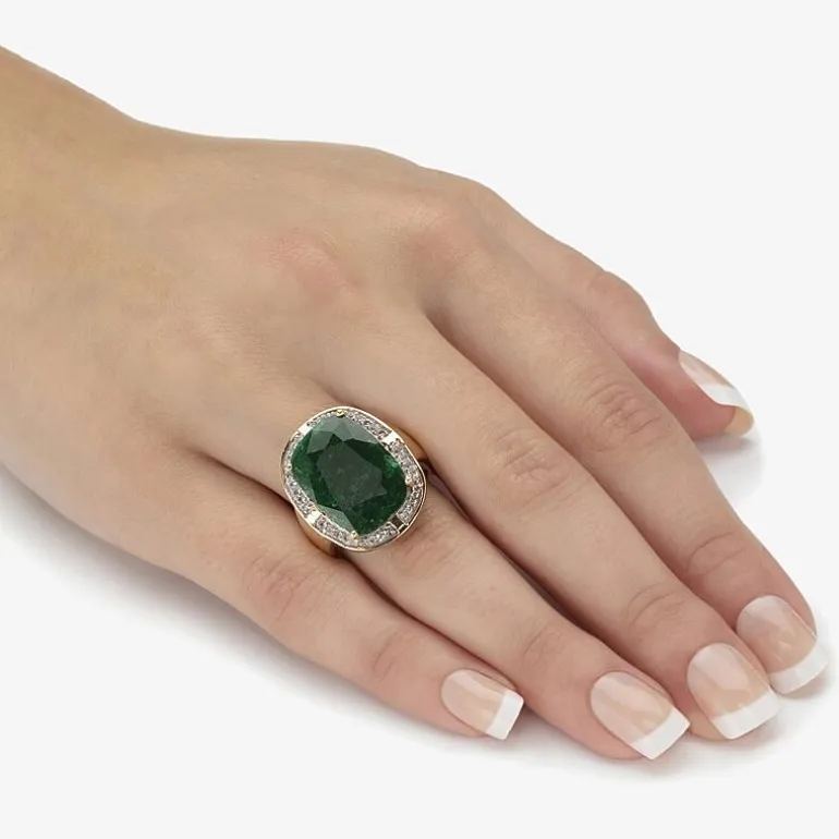 Womens Genuine Green Emerald 14K Gold Over Silver Cocktail Ring