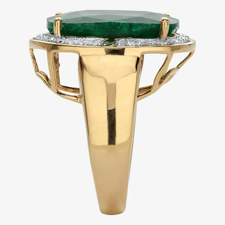 Womens Genuine Green Emerald 14K Gold Over Silver Cocktail Ring