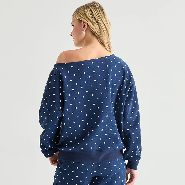 Womens Juniors Asymmetrical Neck Long Sleeve Hello Kitty Sweatshirt