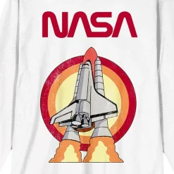 Womens Juniors Crew Neck Long Sleeve Loose Fit NASA Graphic T-Shirt