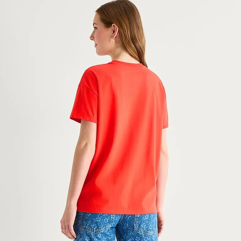 Womens Juniors Crew Neck Short Sleeve Oversized Strawberry Shortcake Graphic T-Shirt