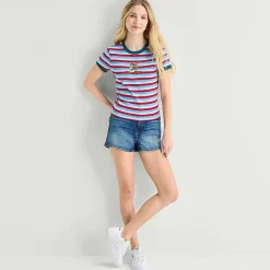 Womens Juniors Crew Neck Short Sleeve Fitted Tom and Jerry Graphic T-Shirt