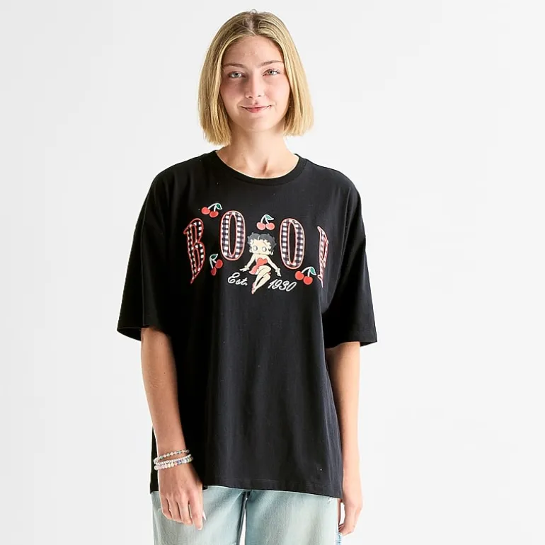 Womens Juniors Crew Neck Short Sleeve Oversized Betty Boop Graphic T-Shirt