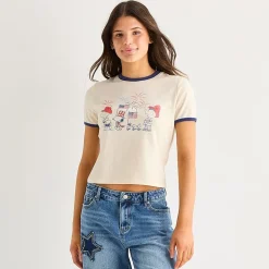 Womens Juniors Crew Neck Short Sleeve Regular Fit Peanuts Graphic T-Shirt