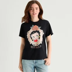 Womens Juniors Crew Neck Short Sleeve Loose Fit Betty Boop Graphic T-Shirt