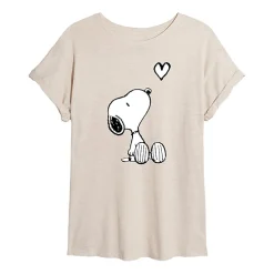 Womens Juniors Crew Neck Short Sleeve Oversized Peanuts Snoopy Graphic T-Shirt
