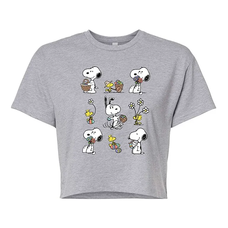 Womens Juniors Crew Neck Short Sleeve Boxy Fit Peanuts Snoopy Graphic T-Shirt