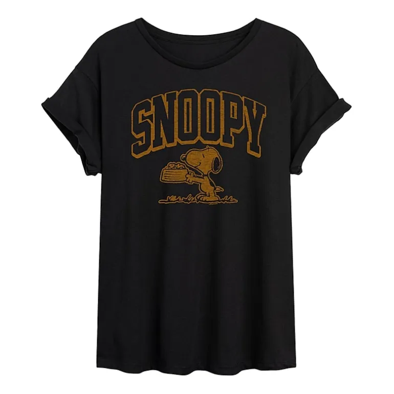 Womens Juniors Crew Neck Short Sleeve Regular Fit Snoopy Graphic T-Shirt
