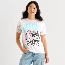Womens Juniors Crew Neck Short Sleeve Regular Fit Kuromi My Melody Graphic T-Shirt
