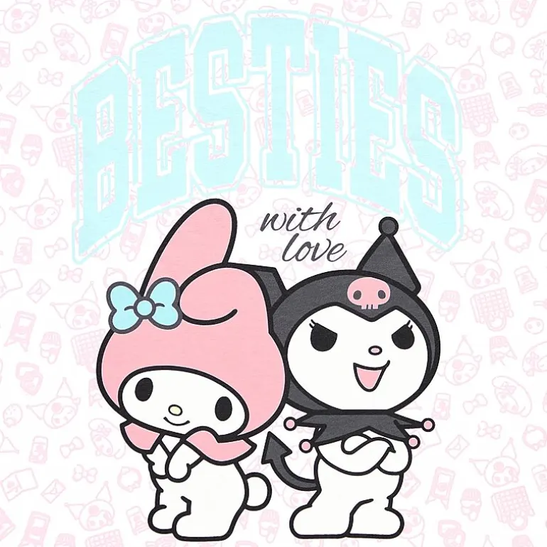 Womens Juniors Crew Neck Short Sleeve Regular Fit Kuromi My Melody Graphic T-Shirt