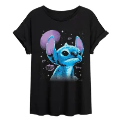 Womens Juniors Crew Neck Short Sleeve Regular Fit Lilo & Stitch Graphic T-Shirt