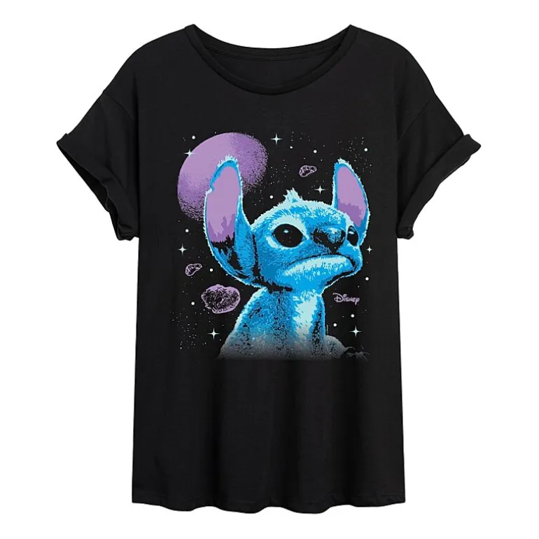 Womens Juniors Crew Neck Short Sleeve Regular Fit Lilo & Stitch Graphic T-Shirt