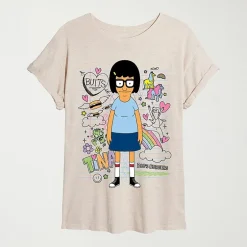 Womens Juniors Crew Neck Short Sleeve Oversized Bob's Burgers Graphic T-Shirt