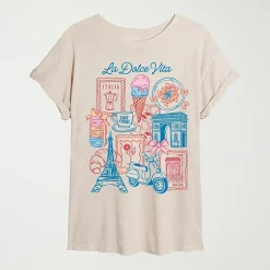 Womens Juniors Crew Neck Short Sleeve Oversized Graphic T-Shirt
