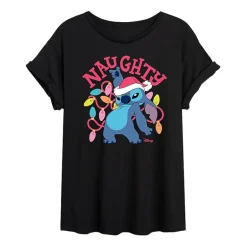 Womens Juniors Crew Neck Short Sleeve Regular Fit Lilo & Stitch Graphic T-Shirt
