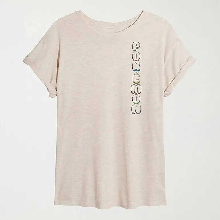 Womens Juniors Crew Neck Short Sleeve Oversized Pokemon Graphic T-Shirt
