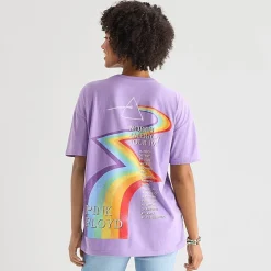 Womens Juniors Crew Neck Short Sleeve Oversized Pink Floyd Graphic T-Shirt