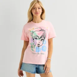 Womens Juniors Crew Neck Short Sleeve Loose Fit Tinker Bell Graphic T-Shirt