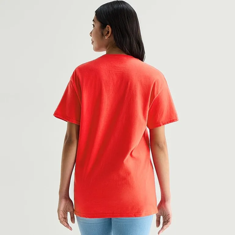 Womens Juniors Crew Neck Short Sleeve Oversized Cars Graphic T-Shirt