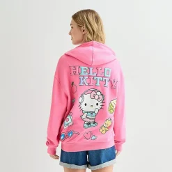 Womens Juniors Long Sleeve Hello Kitty Fleece Hoodie