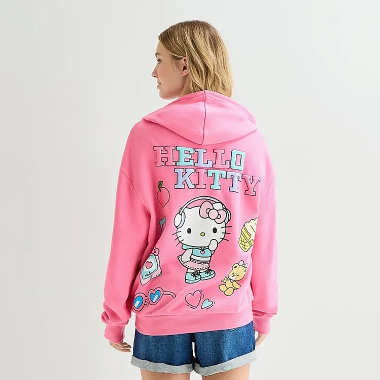 Womens Juniors Long Sleeve Hello Kitty Fleece Hoodie