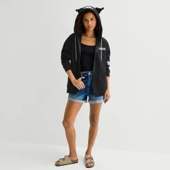 Womens Juniors Long Sleeve Kuromi Fleece Zipper Hoodie
