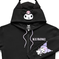 Womens Juniors Long Sleeve Kuromi Fleece Zipper Hoodie