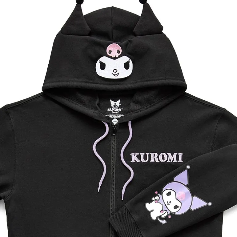 Womens Juniors Long Sleeve Kuromi Fleece Zipper Hoodie