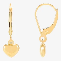 Womens 14K Gold Heart Drop Earrings