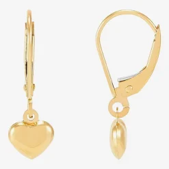 Womens 14K Gold Heart Drop Earrings