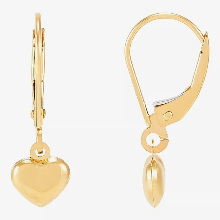 Womens 14K Gold Heart Drop Earrings