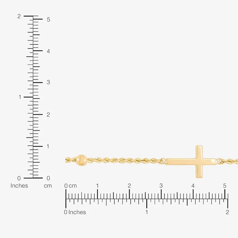 Womens 10K Gold Hollow Cross 7.5 Inch Link Bracelet
