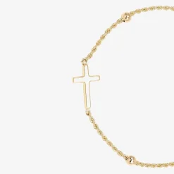 Womens 10K Gold Hollow Cross 7.5 Inch Link Bracelet