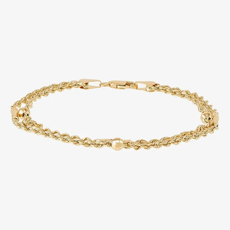 Womens 10K Gold Hollow Heart 7.5 Inch Link Bracelet