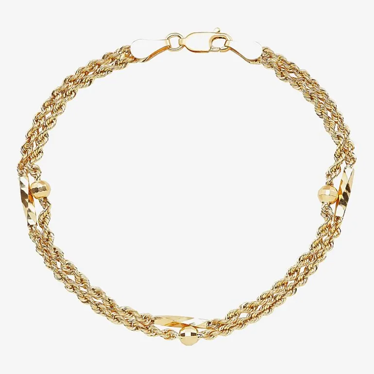 Womens 10K Gold Hollow Heart 7.5 Inch Link Bracelet