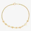 Womens 14K Gold Hollow Heart 7 Inch Link Bracelet