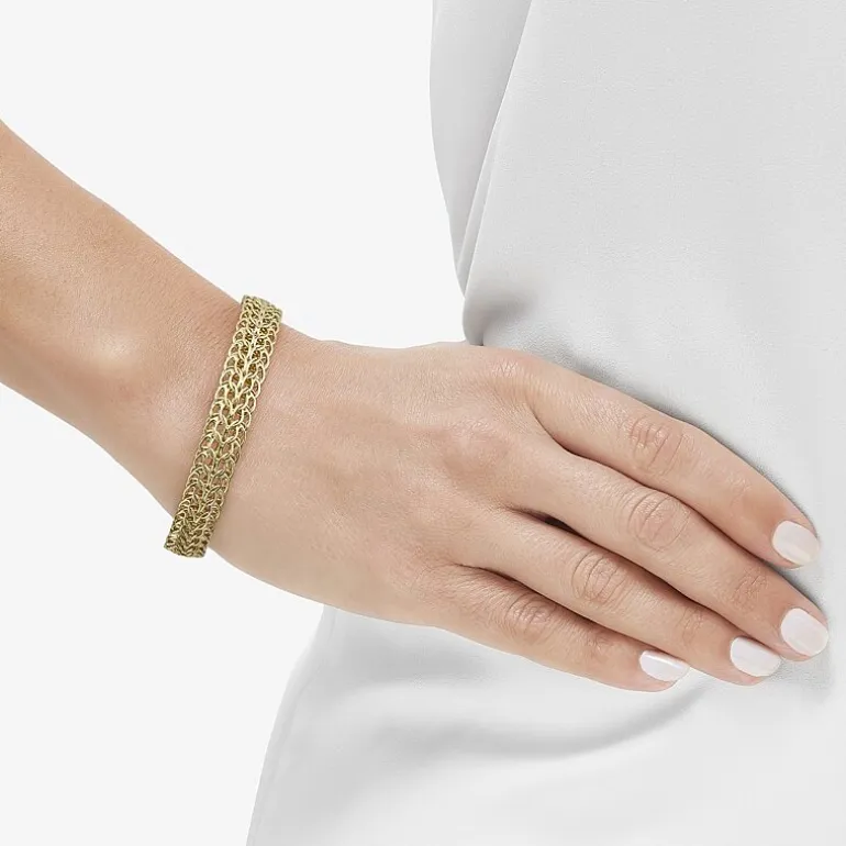 Womens 10K Gold Hollow Link Chain Bracelet