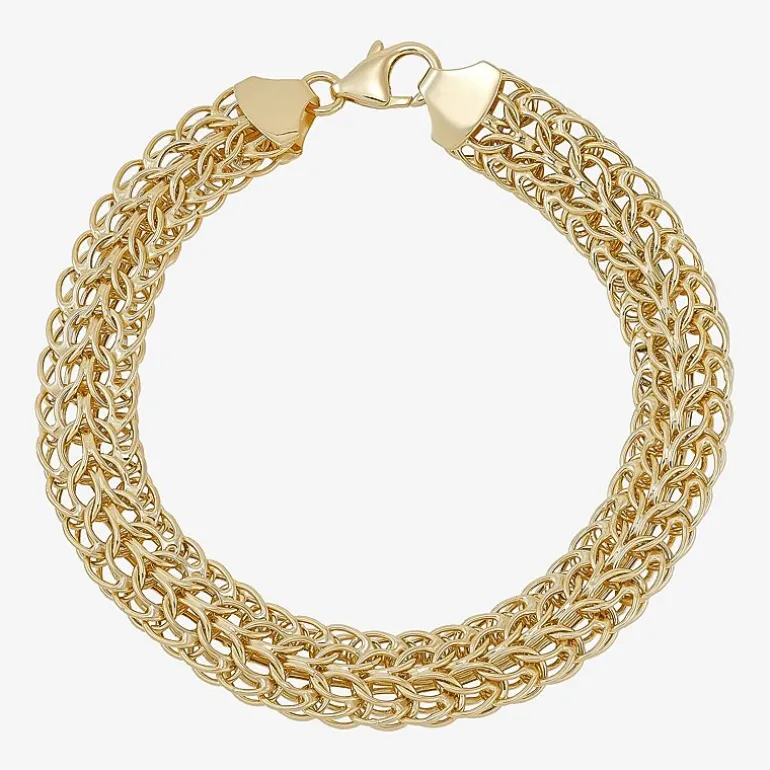 Womens 10K Gold Hollow Link Chain Bracelet